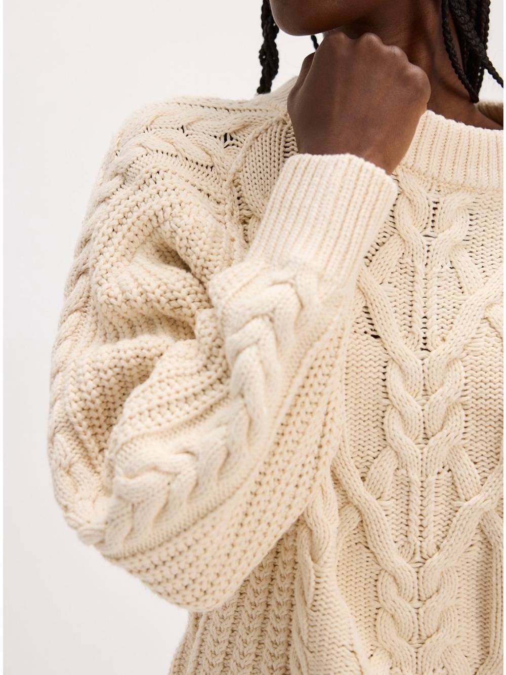 FREE PEOPLE FRANKIE CABLE KNIT SWEATER CREAM